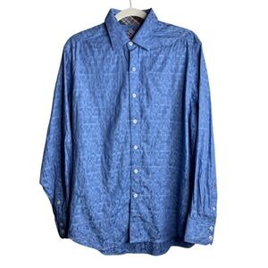 Robert Graham Men Sz M Blue All Over Textured long sleeve plaid cuff buttondown